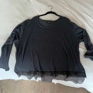 Plus size wallpapher grey long sleeve lace top